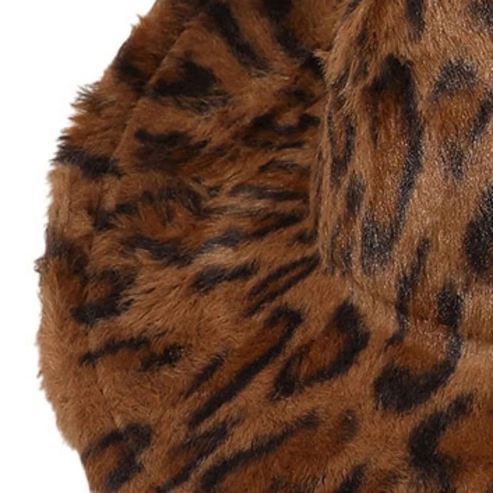 Brown Leopard Print Pattern Fuzzy Cowgirl Cowboy Brim Fur Fedora Western Hat